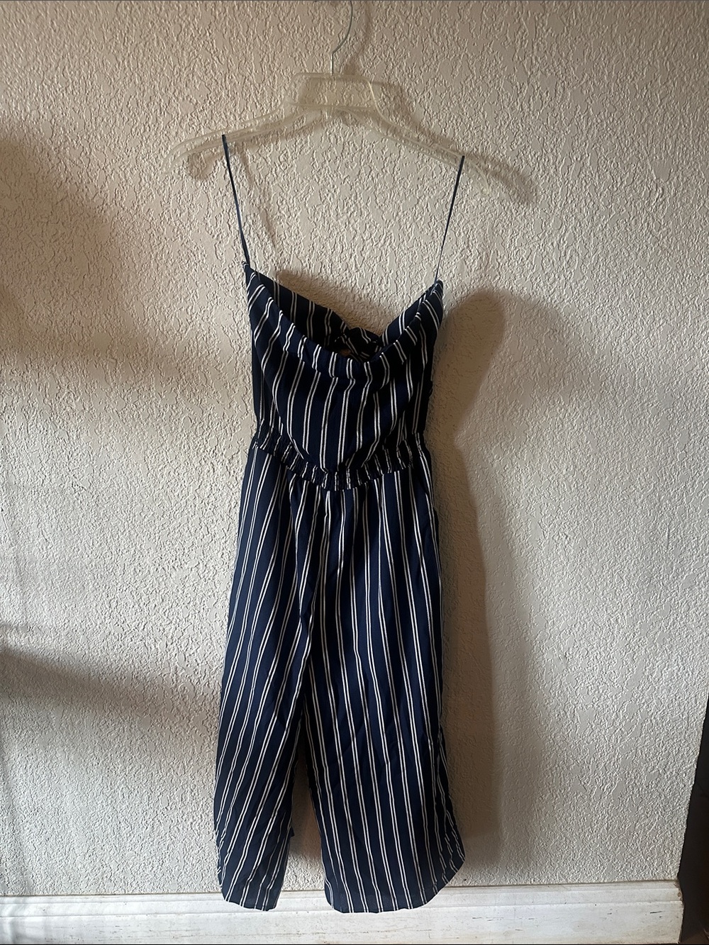 Lulu's Navy & White Striped Cowl-Neck Jumpsuit
